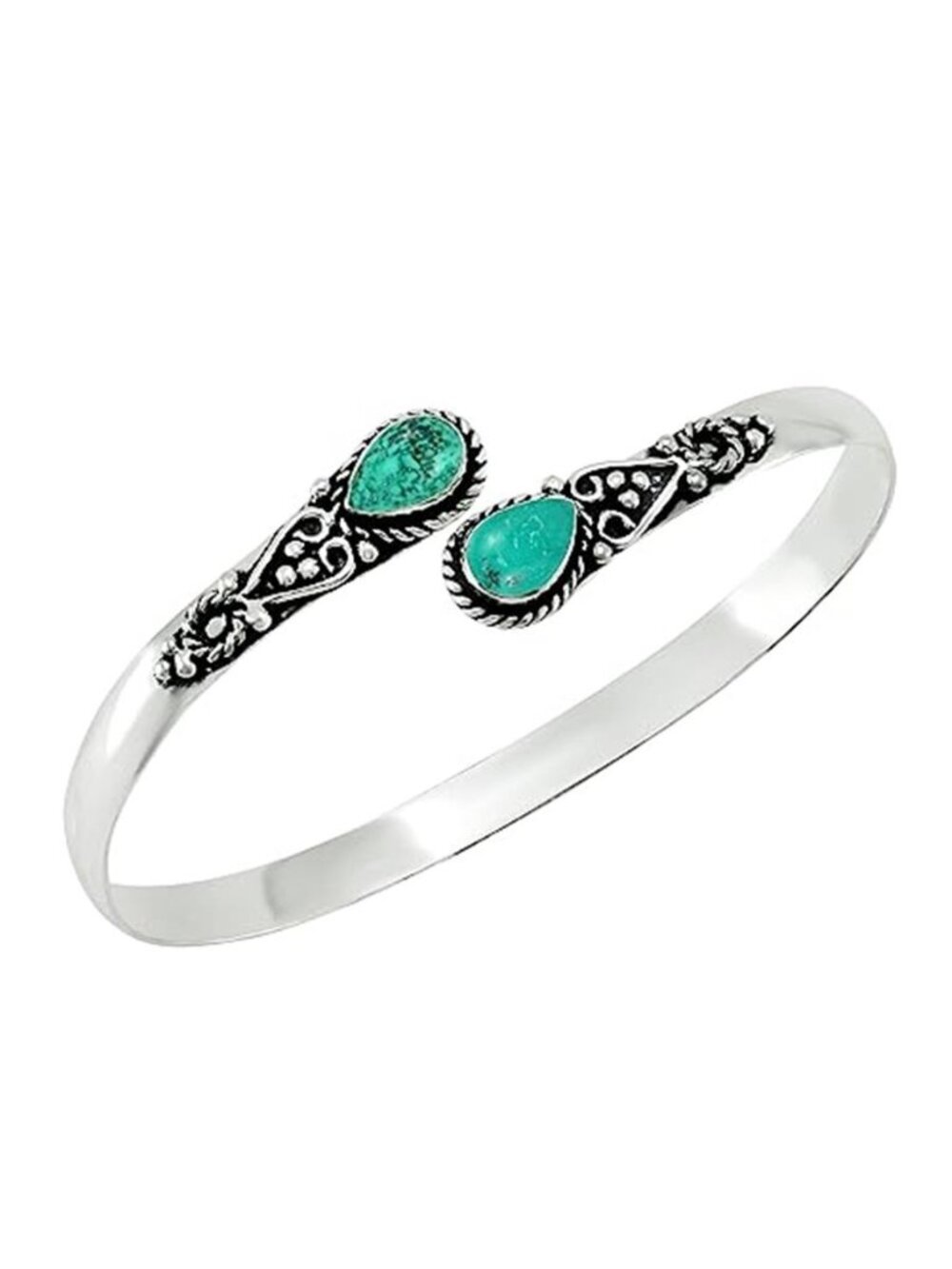 Genuine Turquoise Cuff Bracelet Silver Plated Adjustable Bangle Womens Jewelry